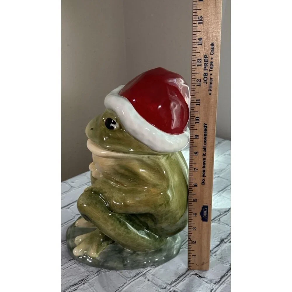 American Retro Frog with Santa Hat Cookie Jar Hand Painted Christmas 2005 Vtg